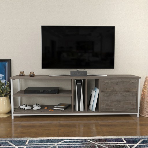 Comoda TV, Retricy, Oneida, 140x35.3x50.8 cm, PAL, Alb / Gri închis
