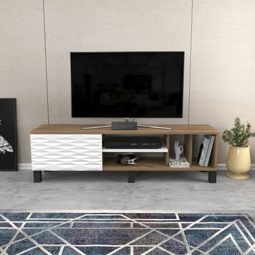 Comoda TV, Retricy, Olyo, 140x35x40.3 cm, PAL, Nuc/Alb