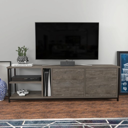 Comoda TV, Retricy, Primrose, 160x35.3x50.8 cm, PAL, Negru / Gri închis