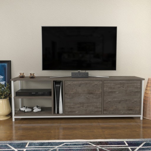 Comoda TV, Retricy, Primrose, 160x35.3x50.8 cm, PAL, Alb / Gri închis
