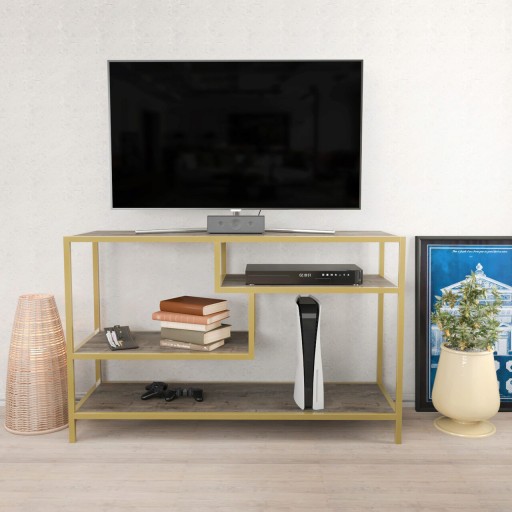Comoda TV, Retricy, Robbins, 120x39x75 cm, PAL, Auriu / Gri închis