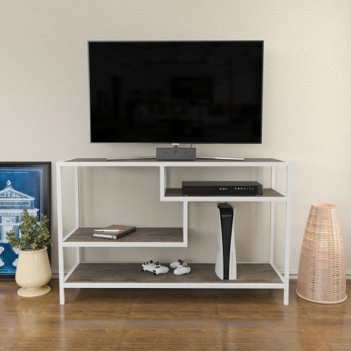 Comoda TV, Retricy, Robbins, 120x39x75 cm, PAL, Alb / Gri închis