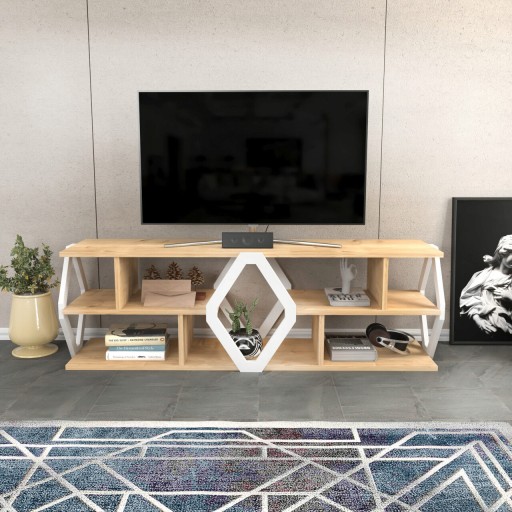 Comoda TV, Retricy, Erisa, 140x35x45 cm, PAL, Safir / Alb