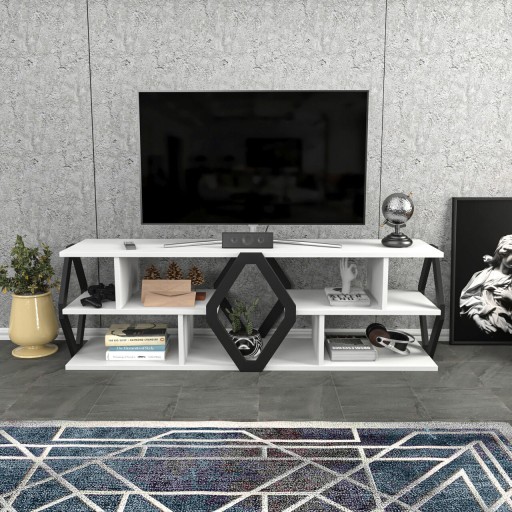 Comoda TV, Retricy, Erisa, 140x35x45 cm, PAL, Alb/Negru