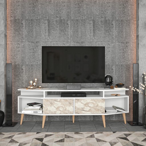 Comoda TV, Retricy, Dennis, 180x35x58.6 cm, PAL, Alb