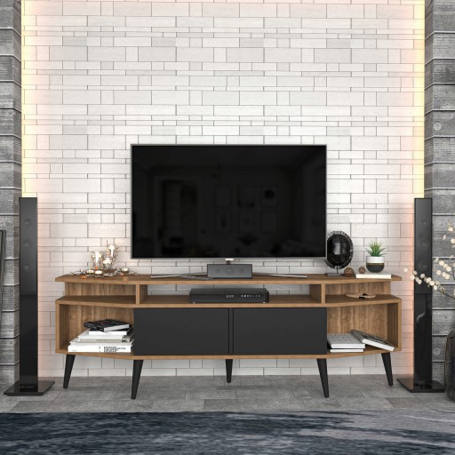 Comoda TV, Retricy, Dennis, 180x35x58.6 cm, PAL, Nuc / Negru