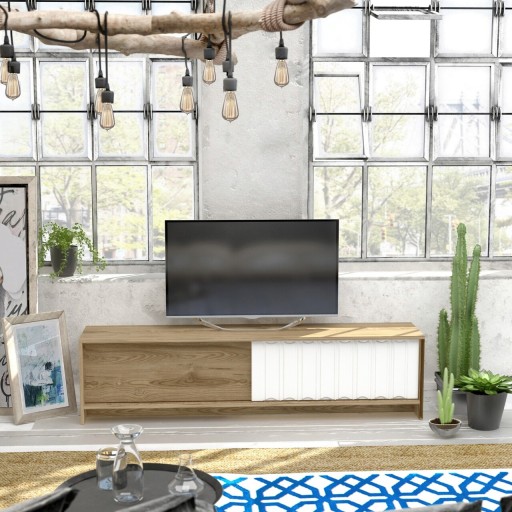 Comoda TV, Zena Home, Newyork, PAL, Stejar / Alb
