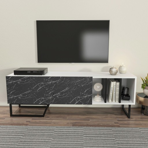 Comoda TV, Zena Home, Linossa, 150x50.5x35 cm, PAL, Alb/Negru