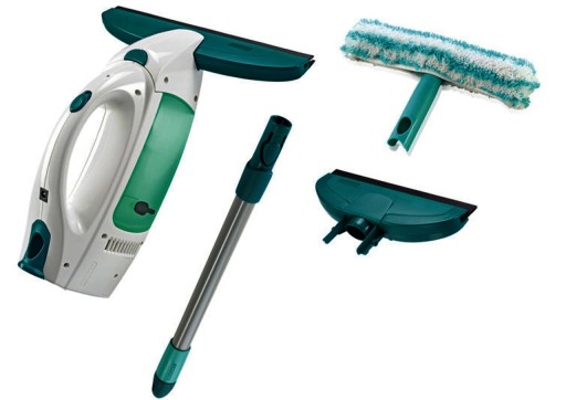 Set pentru curatat geamuri 4 piese, Leifheit, Dry&amp;Clean, click system, alb/verde