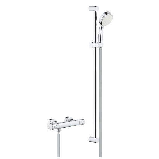 Baterie dus termostatata Grohe Grohtherm 800 Cosmopolitan cu set de dus Tempesta Cosmopolitan 100 cu bara 90cm crom
