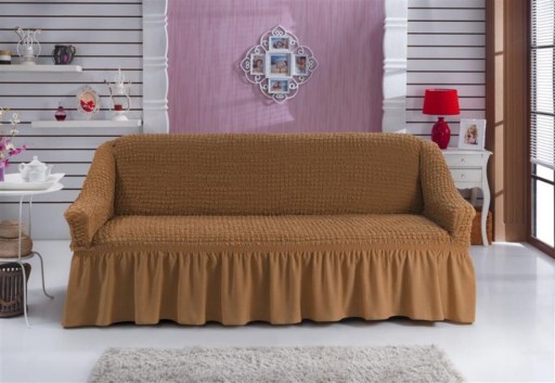 Husa canapea elastica, Bulsan, poliester, 3 locuri, mustar