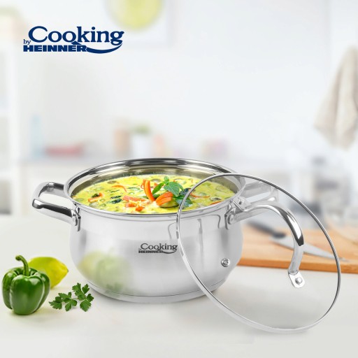 Semioala cu capac Amira, Heinner, 18x10.5 cm, 2.6 L, inox/sticla