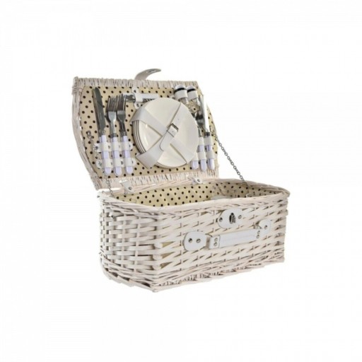 Cos de picnic pentru 4 persoane, DKD Home Decor, 44 x 28 x 19 cm , rachita, bej/alb