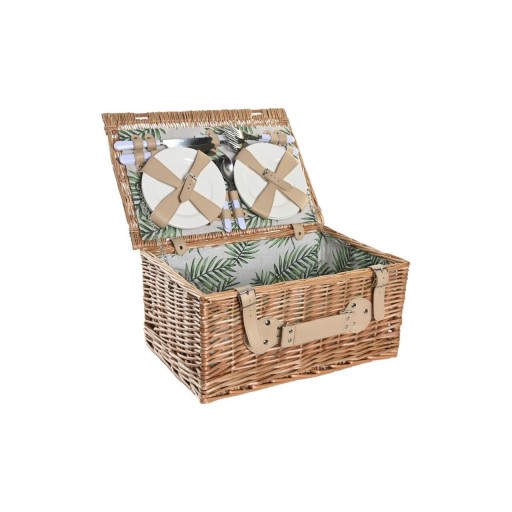 Cos de picnic pentru 4 persoane, DKD Home Decor, 44 x 30 x 22 cm, rachita, natural/verde