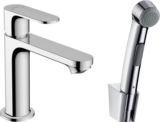 Baterie lavoar Hansgrohe Rebris S 110 EcoSmart cu dus tip bideu pentru igiena intima fara ventil crom