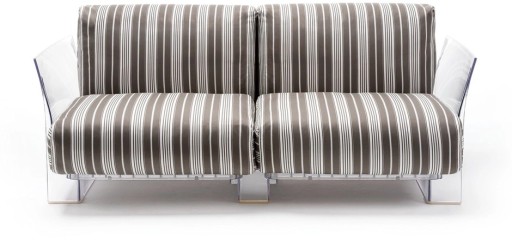 Canapea exterior Kartell Pop Outdoor design Piero Lissoni & Carlo Tamborini 2 locuri cadru transparent perne dungi taupe-negru