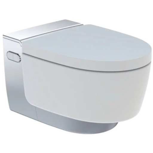 Set vas WC suspendat Geberit AquaClean Mera Comfort crom capac inchidere lenta si functie bideu electric