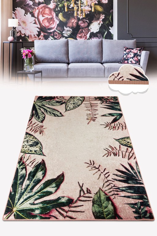 Covor de hol, Green Leaf 80X100 , 80x100 cm, 50% catifea/50% poliester, Multicolor