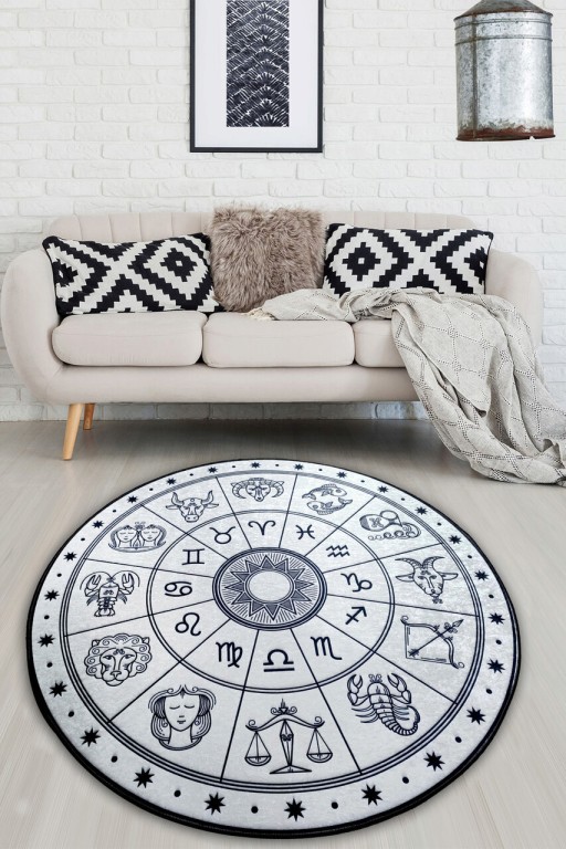 Covor, Horoscope Beyaz 100X100 , 50% TESTURĂ DE catifea/ 50% POLIESTER, Multicolor