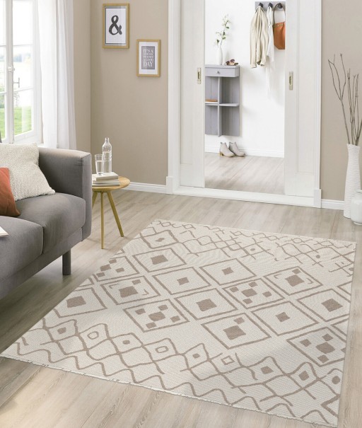 Covor de hol, 21645A , 75x150 cm, Bumbac, Crema / nurca