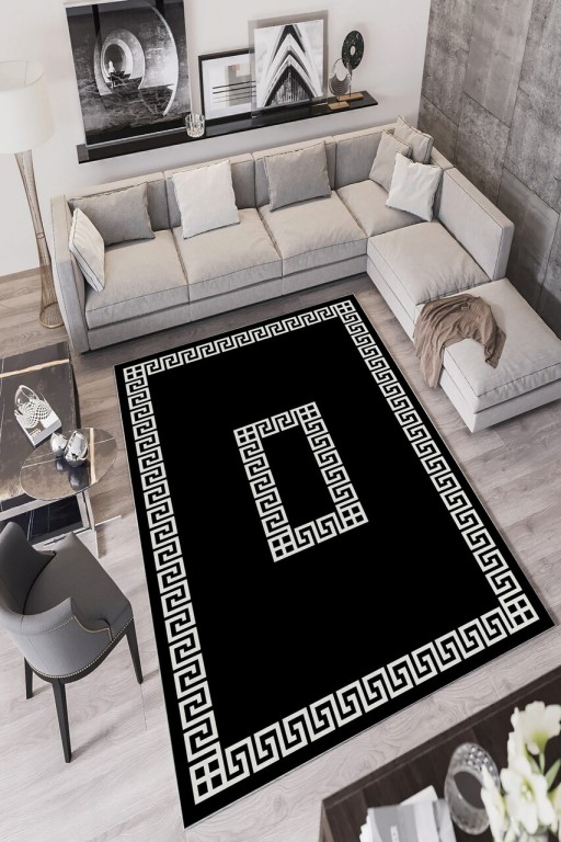 Covor de hol, W872, 80x150 cm, Poliester, Negru