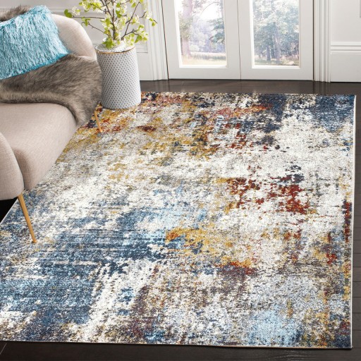 Covor de hol, G6415 , 80x150 cm, Polipropilena, Crem / Albastru