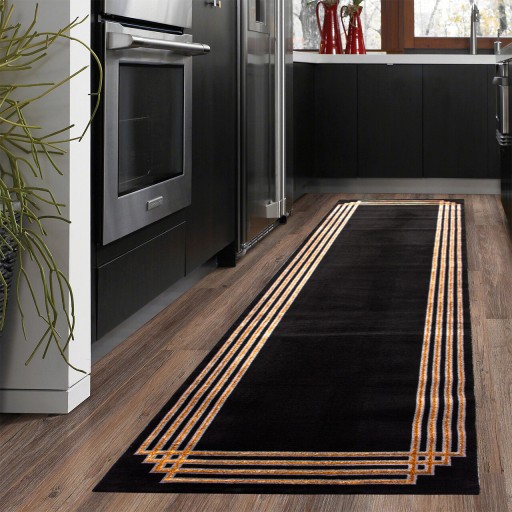 Covor de hol, G6732, 80x150 cm, Poliester, Antracit / Aur