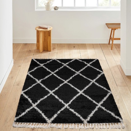 Covor de hol, Post 3207, 80x150 cm, Poliester, Alb/Negru