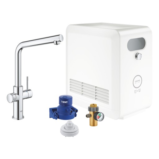 Baterie bucatarie Grohe Blue Professional cu pipa L sistem filtrare starter kit crom