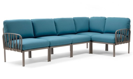 Canapea modulara exterior Nardi Komodo 5 294x154cm cadru tortora perne albastru adriatic Sunbrella