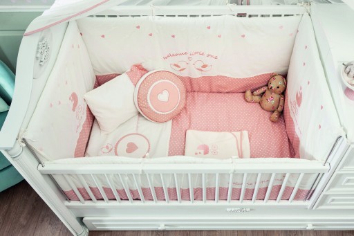 Set de dormit pentru bebelusi cu protectie laterala, Romantic Baby (80x130 Cm), Çilek, Bumbac