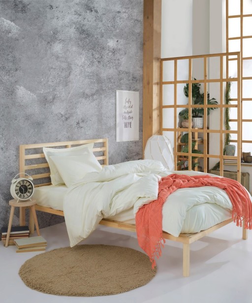 Set lenjerie de pat pentru o persoana 2 piese, Fresh Color - Ecru, EnLora Home, Bumbac Ranforce
