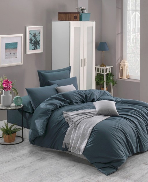 Lenjerie de pat dubla 3 piese, Fresh Color - Green, EnLora Home, Bumbac Ranforce