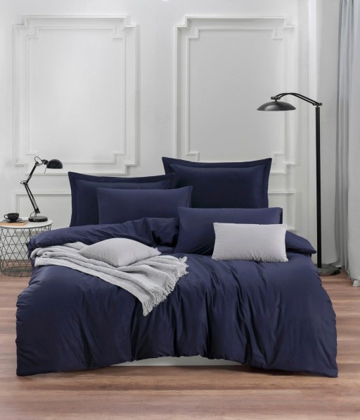 Lenjerie de pat dubla, Fresh Color - Dark Blue, EnLora Home, Bumbac Ranforce