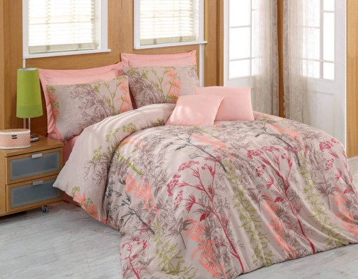 Lenjerie de pat dubla, Urla - Beige, Eponj Home, 65% bumbac/35% poliester