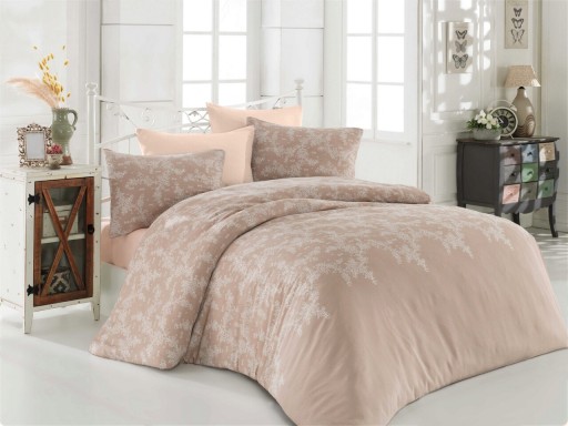 Lenjerie de pat dubla King (EU) (ES), 3 piese, Rette - Beige, EnLora Home, 65% bumbac/35% poliester