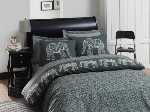 Lenjerie de pat dubla (ES), 2 piese, Elepante - Anthracite, Eponj Home, 65% bumbac/35% poliester