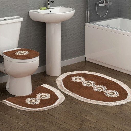 Set covoraș de baie (3 bucăți), Alanur Home, QUEEN031, Poliester, Maro