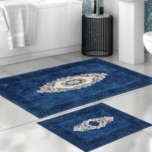 Set covorase de baie 2 piese, Alanur Home, ALN_E4_785, Poliester, Albastru inchis