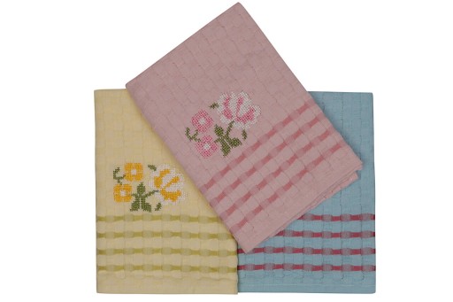 Set prosoape de bucătărie (3 bucăți), Hobby, Melisa, Bumbac, Galben / Pulbere / Turcoaz