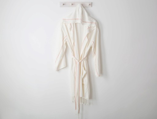 Halat de baie pentru femeie, Irya Home, Meltem, Bumbac, Coral/Alb