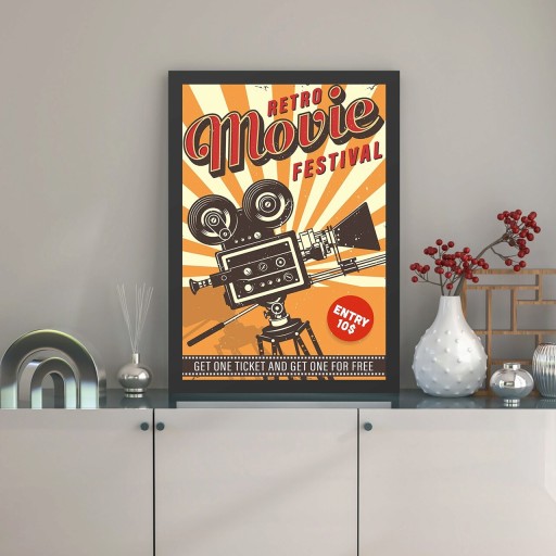Tablou decorativ, Retro Movie Festival (35 x 45), MDF , Polistiren, Multicolor
