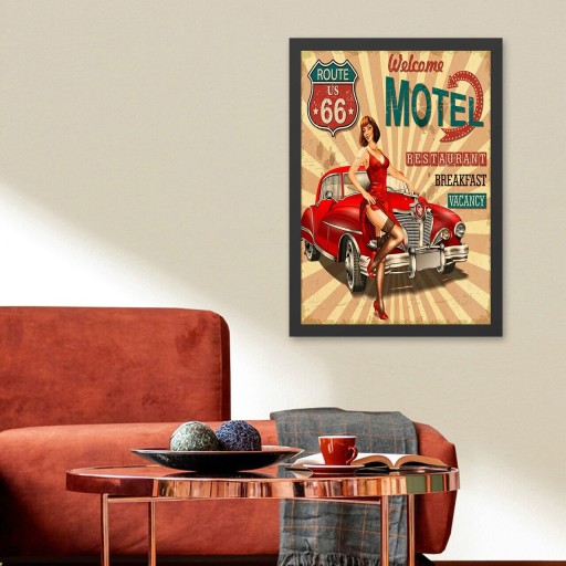 Tablou decorativ, Welcome Motel (35 x 45), MDF , Polistiren, Multicolor