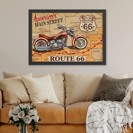 Tablou decorativ, Route 66 (40 x 55), MDF , Polistiren, Multicolor