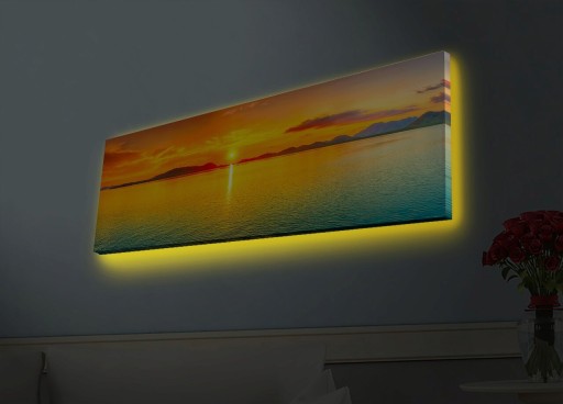 Tablou decorativ cu lumina LED, 3090HDACT-003, Canvas, 30 x 90 cm, Multicolor