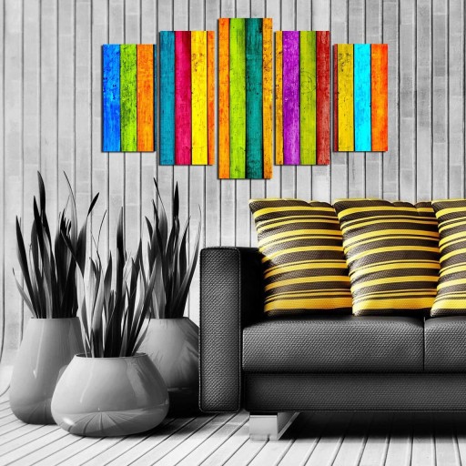 Set 5 tablouri decorative, 5ABSMDF-98, MDF , 20 x 60 cm, Multicolor