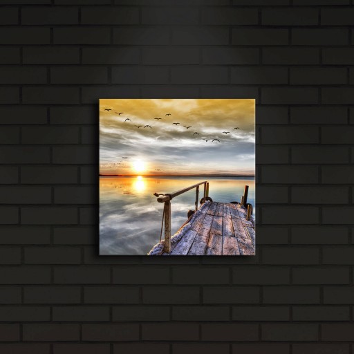 Tablou decorativ cu lumina LED, 2828İACT-5, Canvas, Dimensiune: 28 x 28 cm, Multicolor