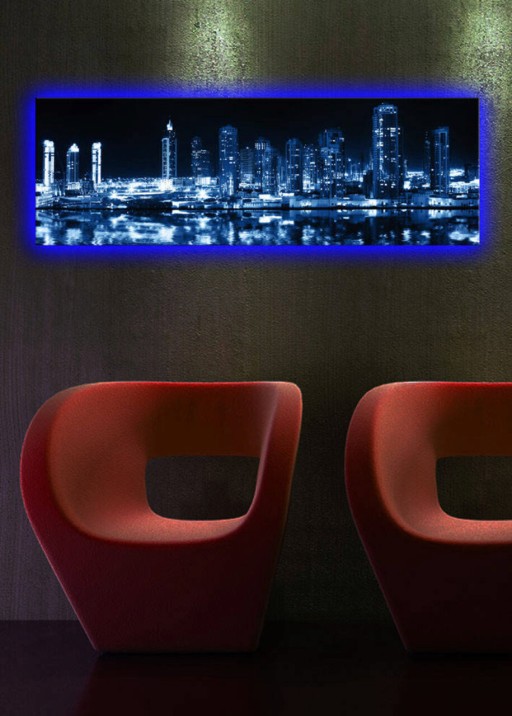 Tablou decorativ cu lumina LED, 3090DACT-6, Canvas, 30 x 90 cm, Multicolor