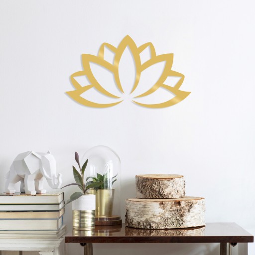 Decoratiune de perete, Lotus Flower 2, Metal, Dimensiune: 60 x 35 cm, Auriu
