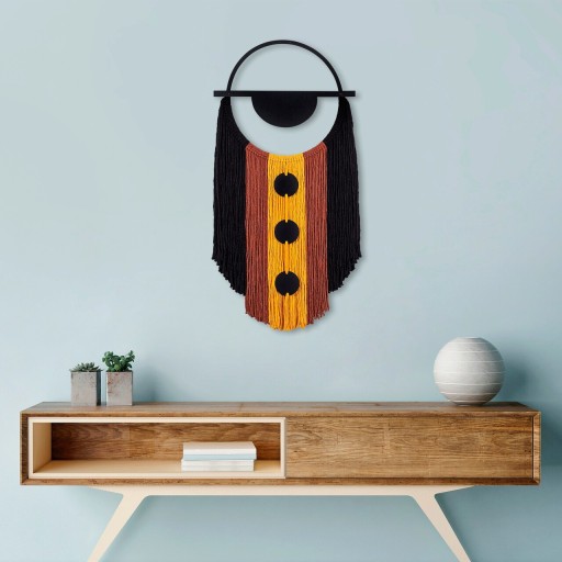 Decoratiune de perete, Eyemac, Macrame, Metal, Negru / Portocaliu / Galben